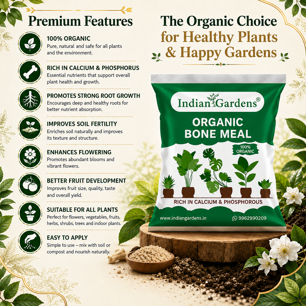 Bone Meal Powder 100% Organic Plant fertilizer | Rich in Calcium and Phosphorus | Plant Fertilizer | Home Gardening