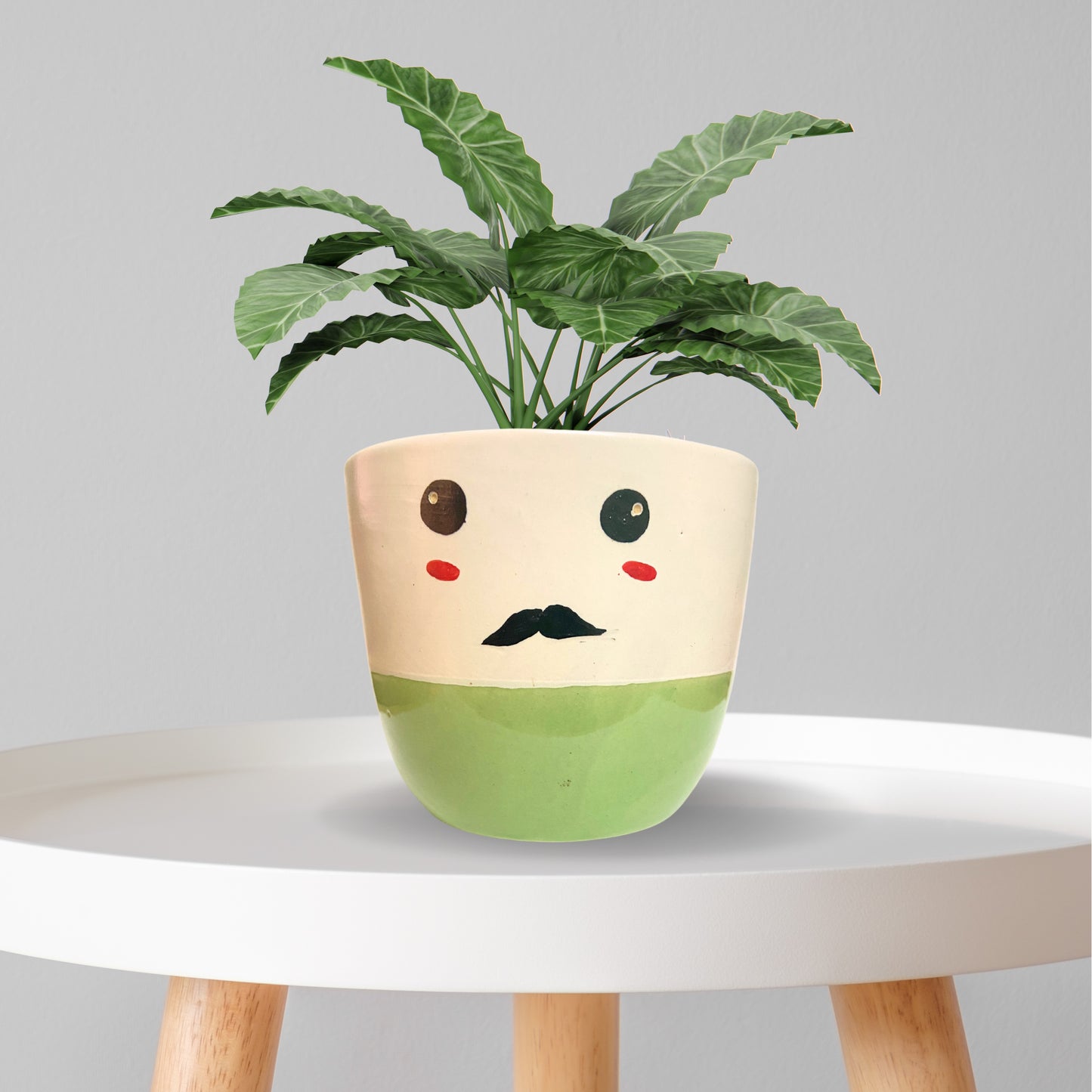 Ceramic Smile Green Colour Pot Home, Indoor Décor & Gifting