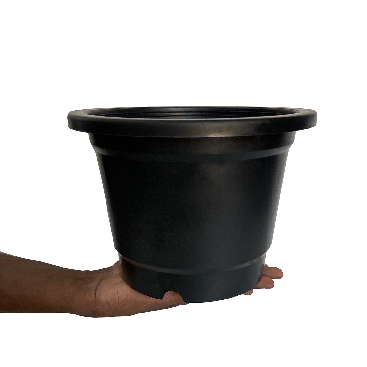 Plastic Round Pot (12 Inches) Terracotta (Black)- Set of 4