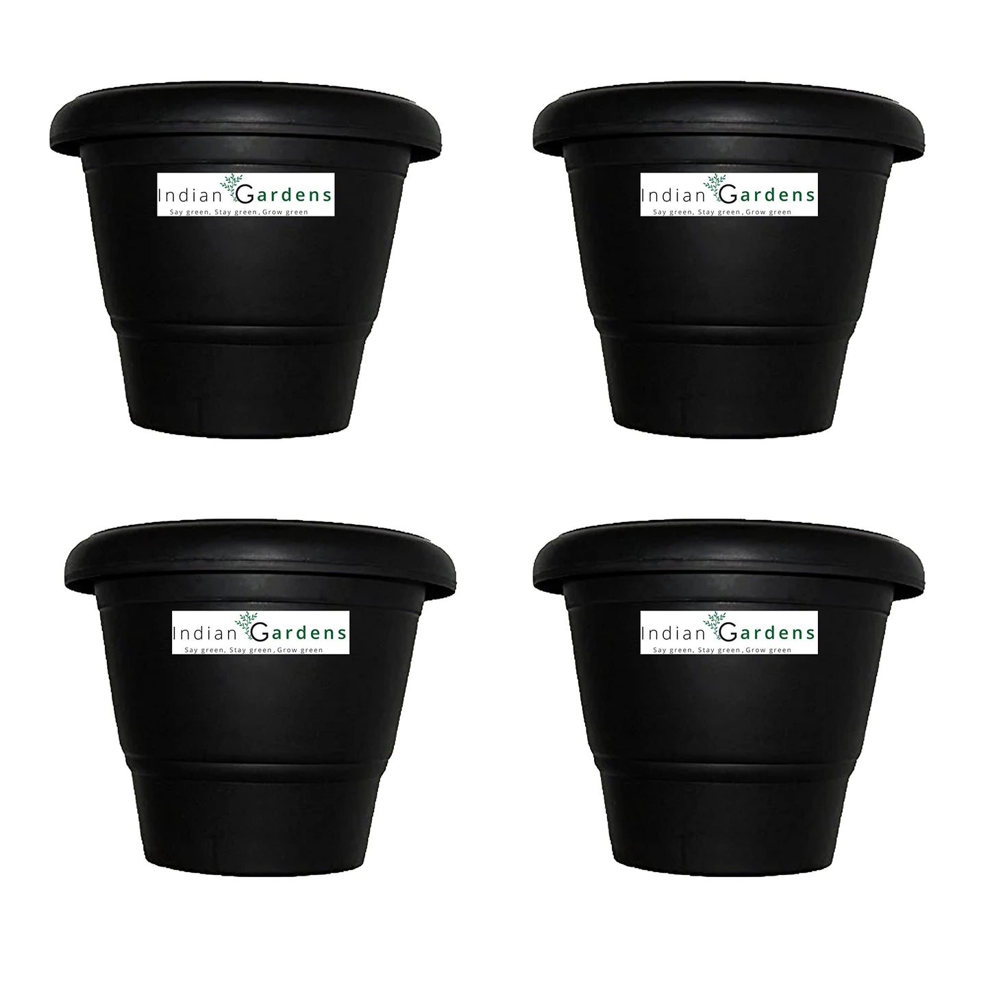 Plastic Round Pot (10 Inches) Terracotta (Black)- Set of 4
