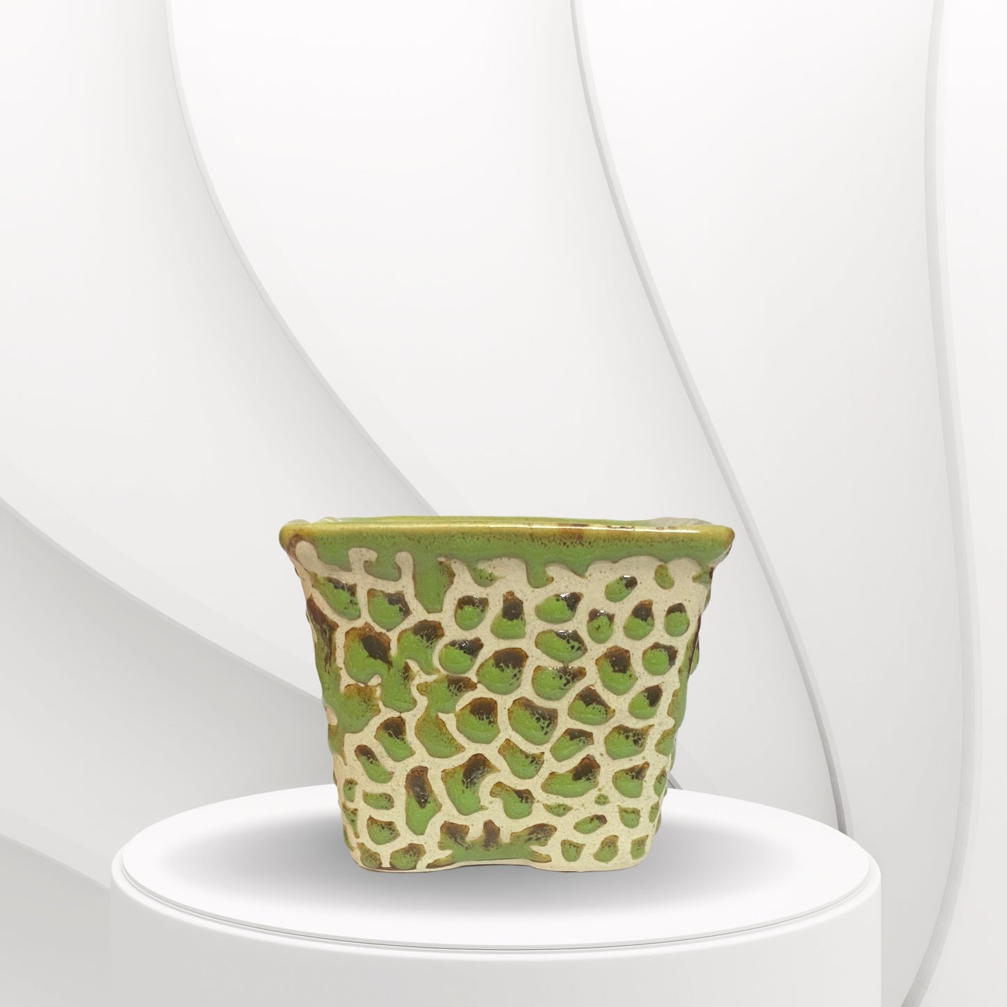 Ceramic Square Dark Green Colour Pot Home, Indoor Décor & Gifting