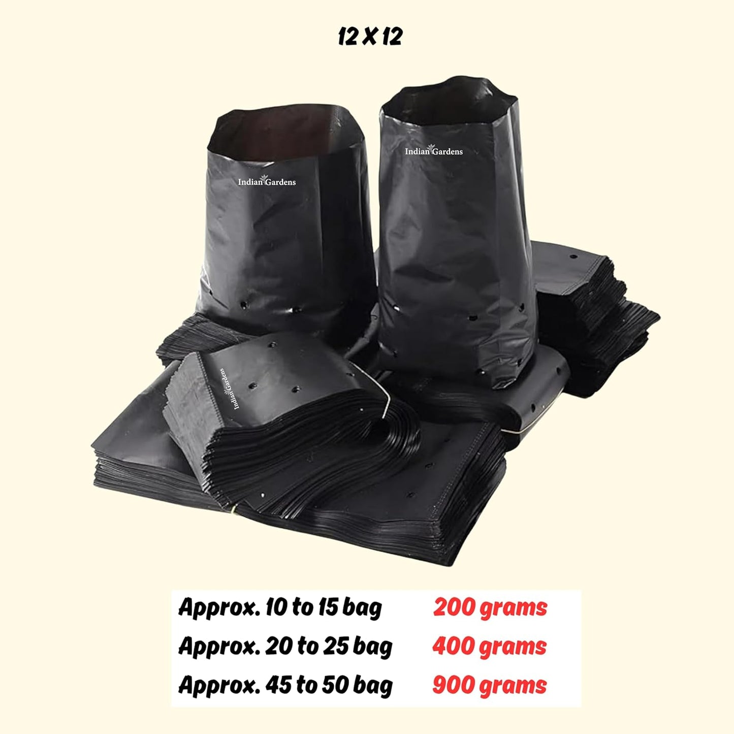12 x 12 Inch Black Colour Poly Bag | for Home Gardens Perfect for Plantation | Nursery for Vegetable and Flowering Plants