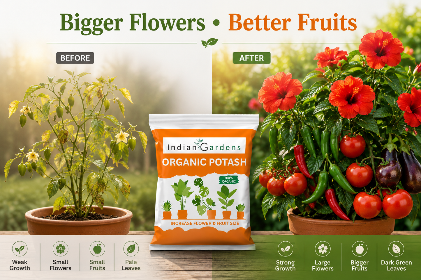 Organic Bio Potash Fertilizer | Plant Nutrient Supplement | Slow Release Granules For Plants and Home Garden