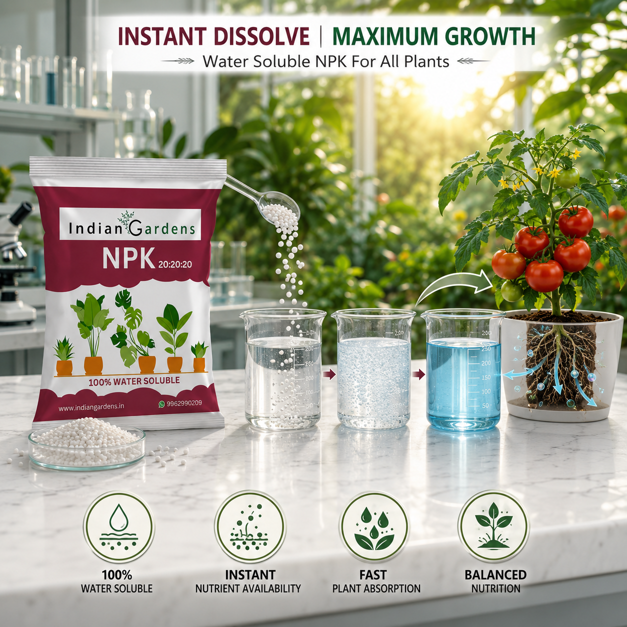 Npk 20:20:20 Fertilizer Powder For All Garden Plants | Water Soluable | Plant Growth Booster | Plant Food