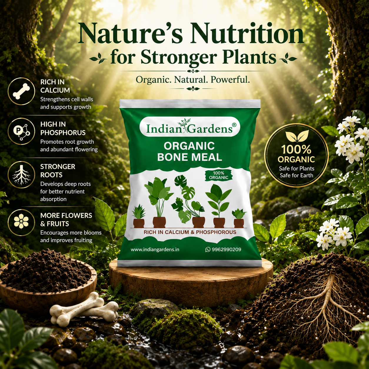 Bone Meal Powder 100% Organic Plant fertilizer | Rich in Calcium and Phosphorus | Plant Fertilizer | Home Gardening