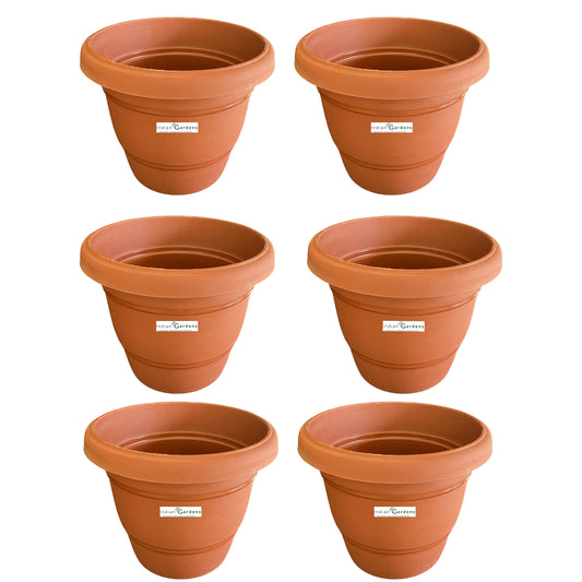 Plastic Round Pot (10 Inches) Terracotta Color- Set of 6
