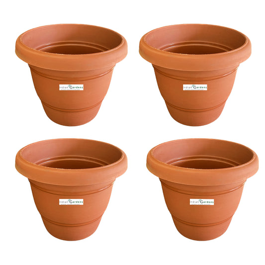 Plastic Round Pot (10 Inches) Terracotta Color- Set of 4