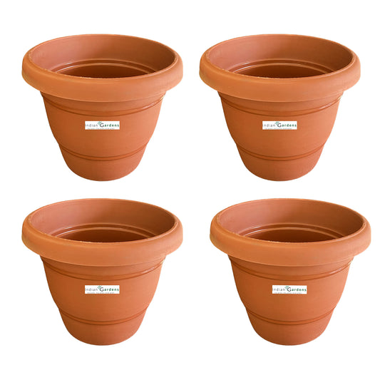 Plastic Round Pot (12 Inches) Terracotta Colour- Set of 4