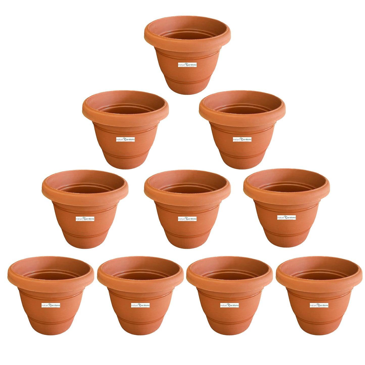 Plastic Round Pot (10 Inches) Terracotta Color- Set of 10