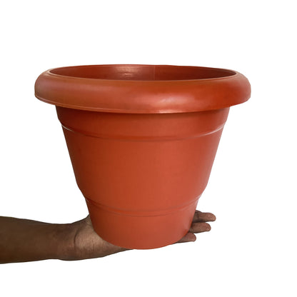 Plastic Round Pot (10 Inches) Terracotta Color- Set of 4