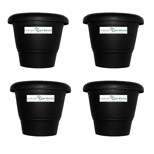 Plastic Round Pot (12 Inches) Terracotta (Black)- Set of 4